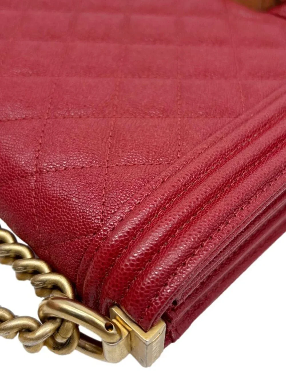 Chanel Boy Flap North South Quilted Caviar Leather Crossbody Bag Red